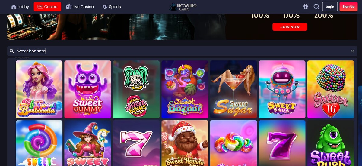 Slots como Sweet Bonanza no Incognito