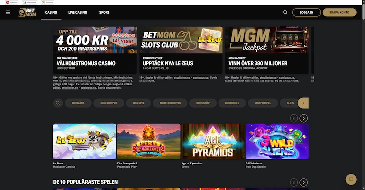 BetMGM casino hemsida