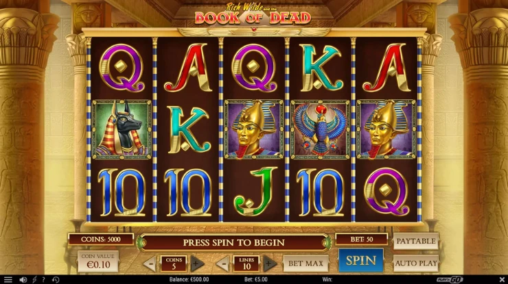 Book of Dead basspel på dator