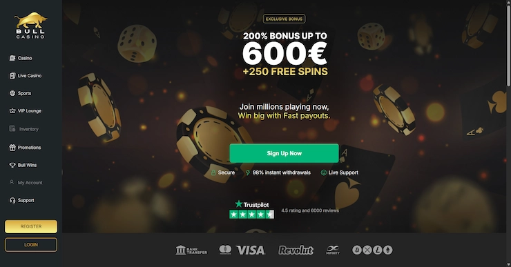 Bull Casino hemsida