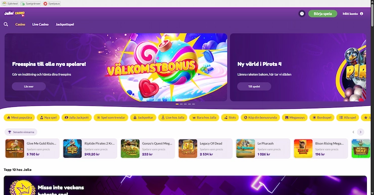 Jalla Casino hemsida