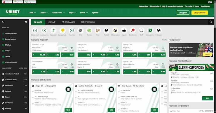Unibet hemsida för sport betting
