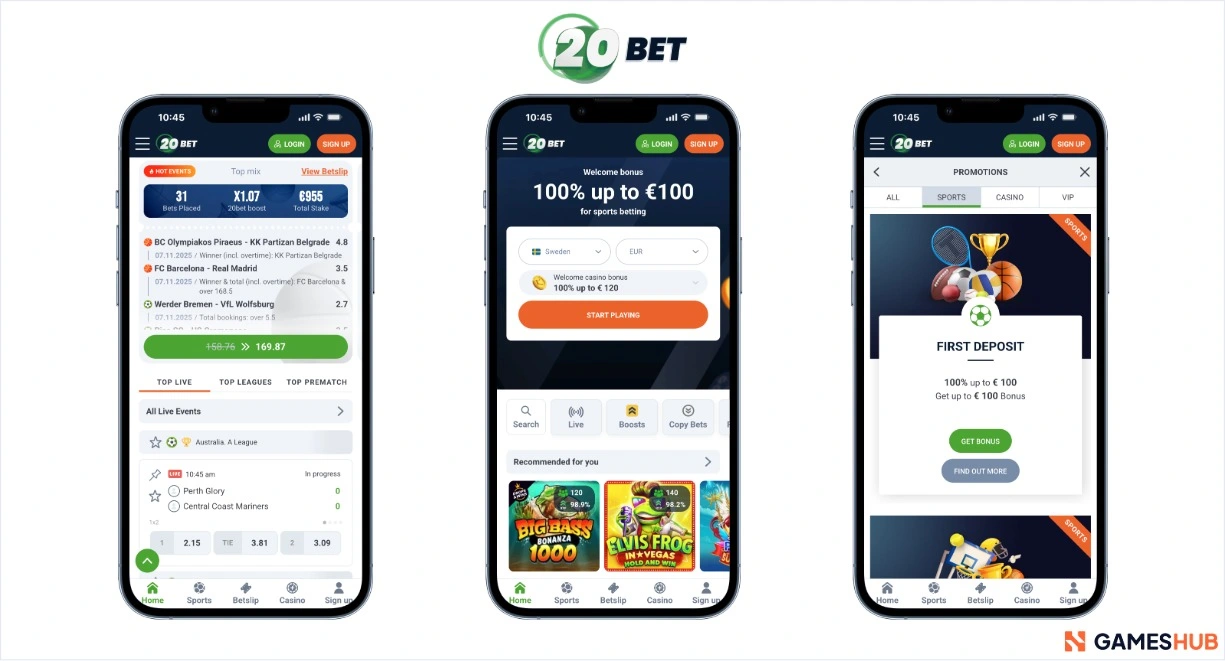 20Bet sportsbook, login och bonus