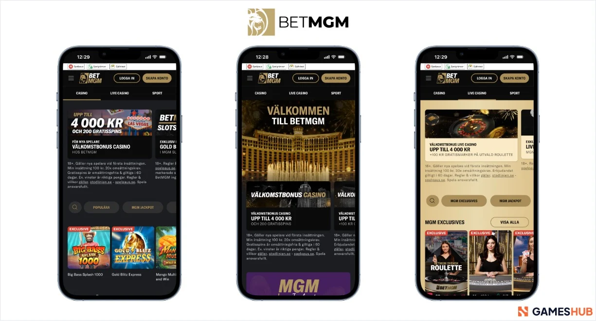 BetMGM startsida, casinobonus och exklusiva spel