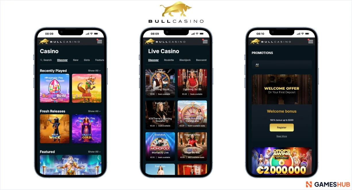 Bull Casino slots, live casino och välkomstbonus