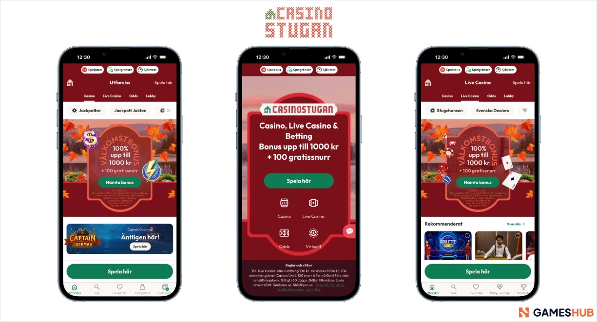 Casinostugan välkomstbonus och spellobby