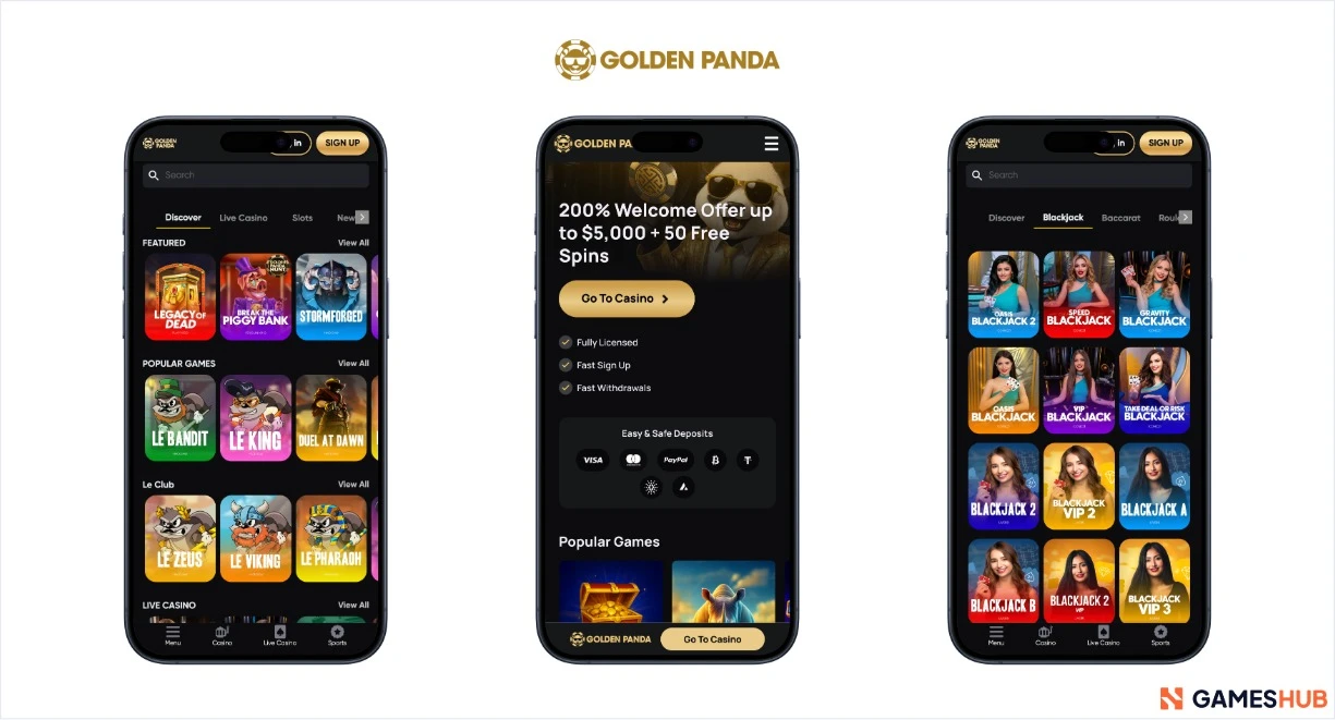 Golden Panda bonus, slots och live casino
