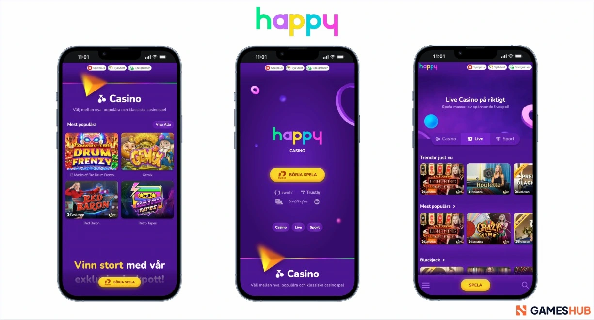 Happy Casino login med BankID, casinospel och live casino