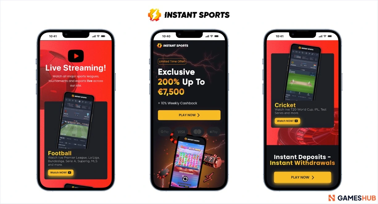 Instant Sports bonus, live streaming och direkta uttag