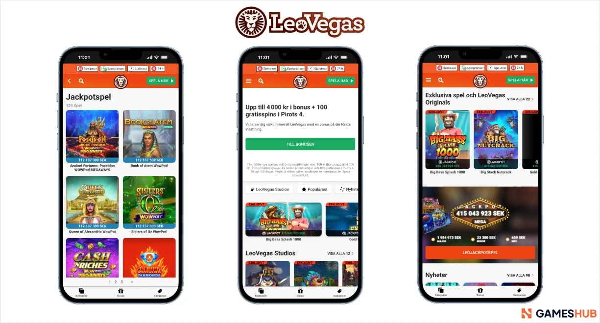 LeoVegas casinobonus, jackpotspel och exklusiva spel