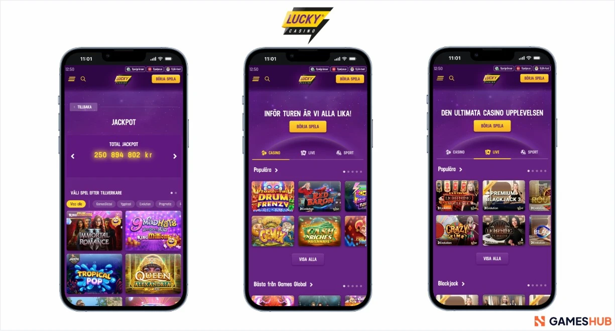 Lucky Casino jackpott, populära spel och live casino