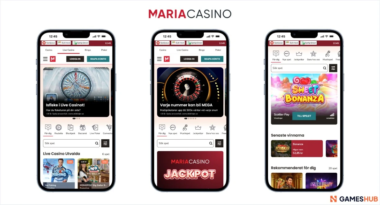 Maria Casino live casino, jackpott och senaste vinnare