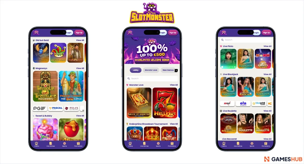 SlotMonster bonus, slots och live casino