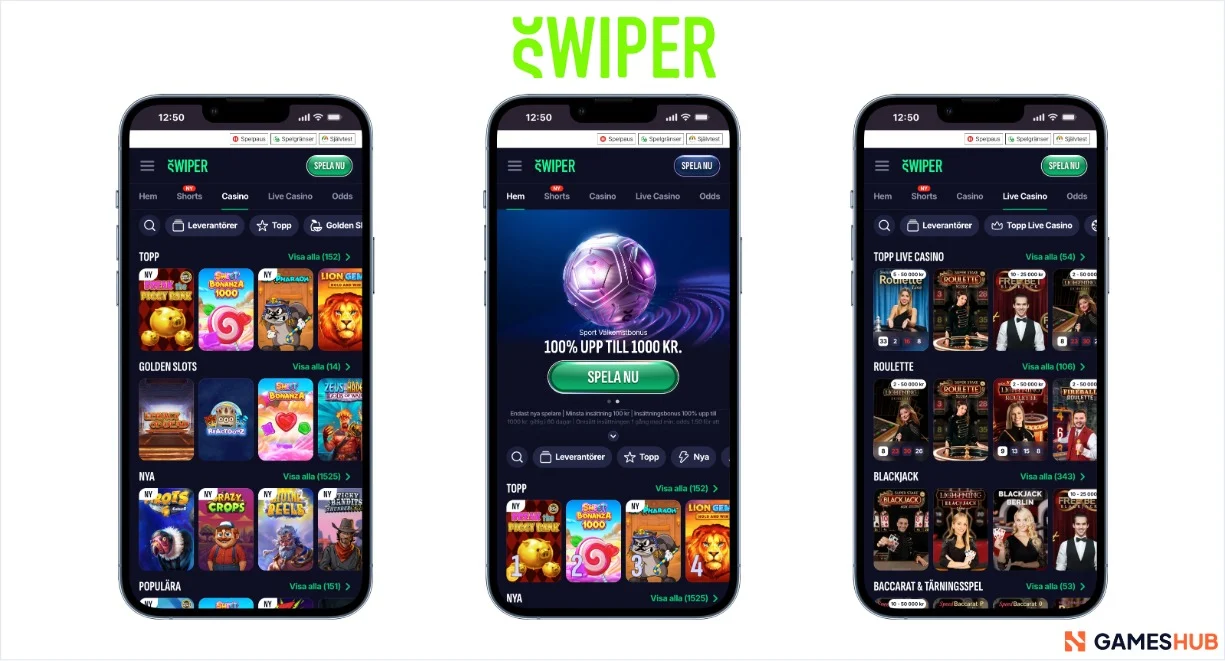 Swiper Casino bonus, populära slots och live casino