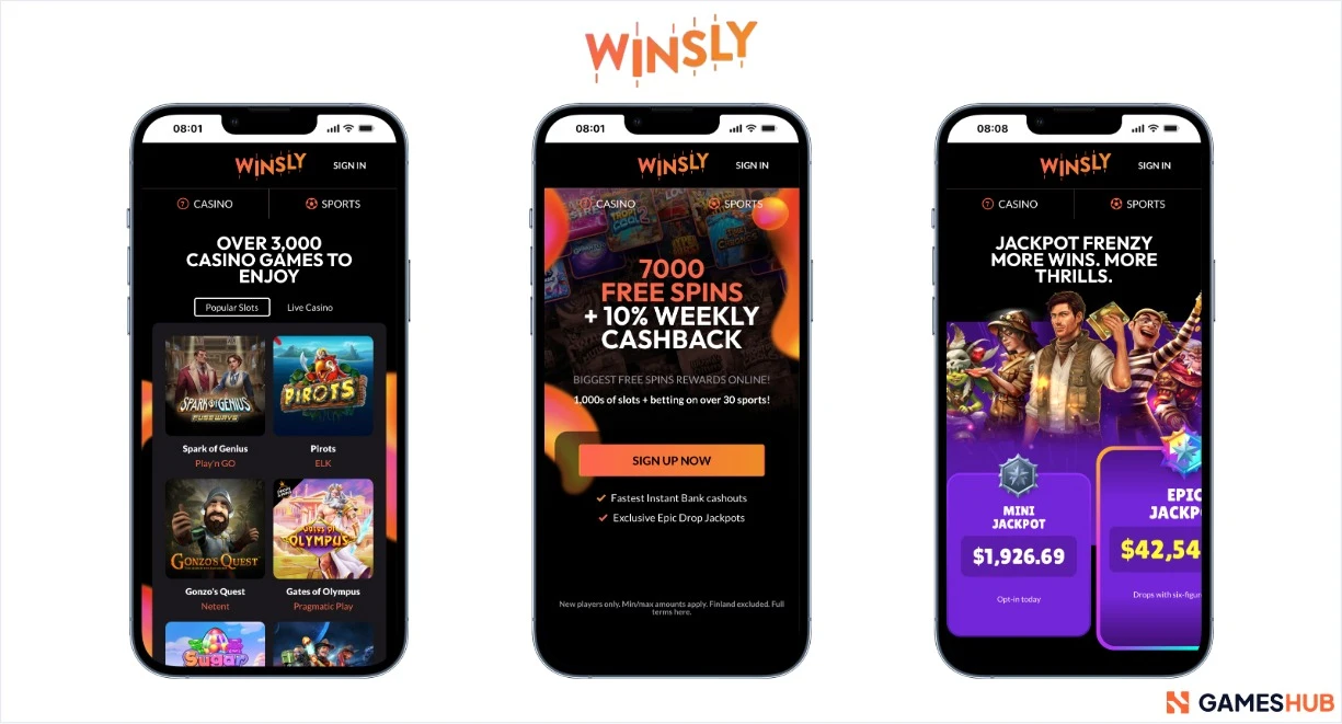 Winsly casino free spins, jackpottar och populära slots