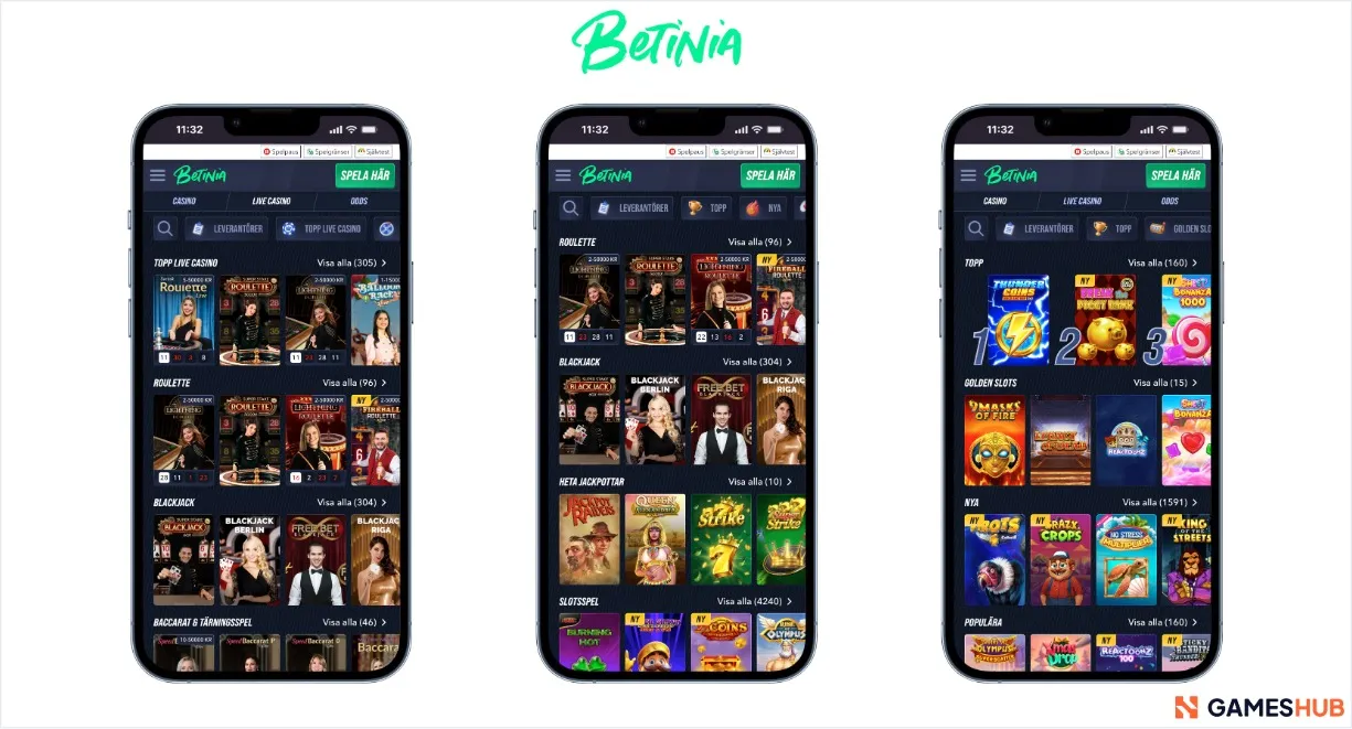 Betinia casino populära slots och live casino