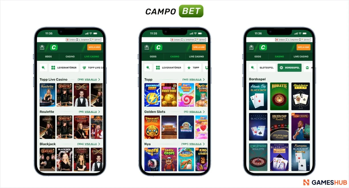 Campobet casino slots, live casino och bordsspel