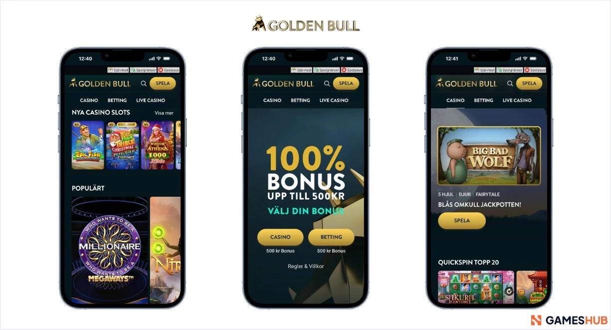 Golden Bull bonus, nya casino slots och spellobby