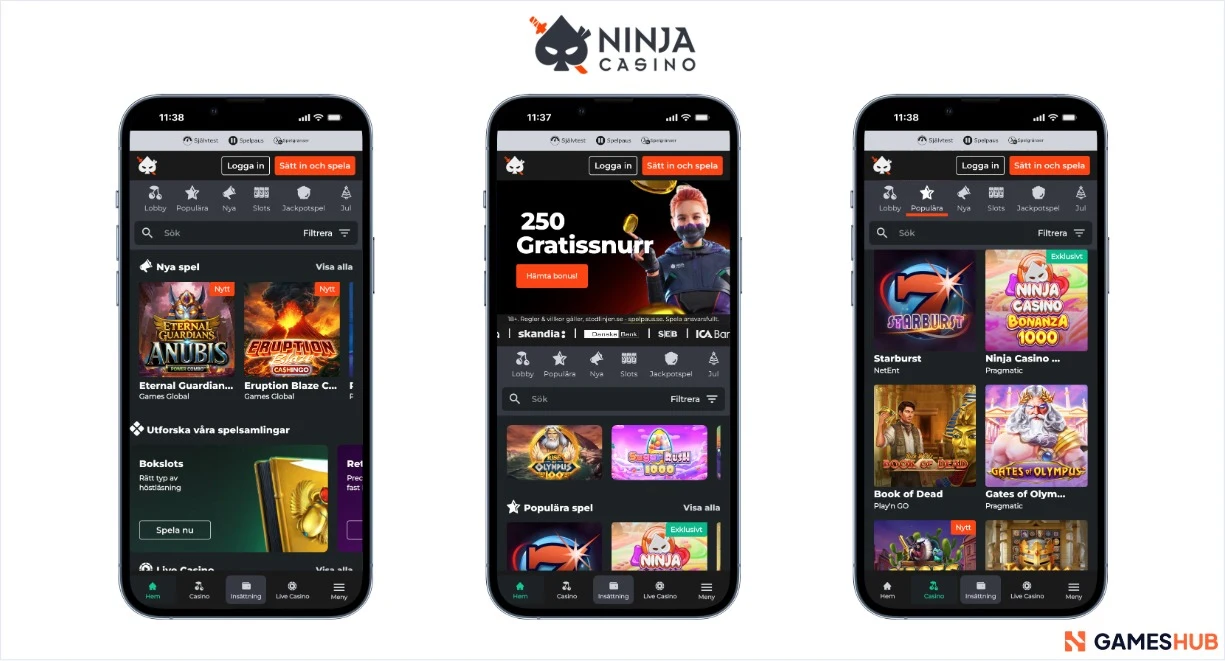 Ninja Casino bonus, slots och nya spel