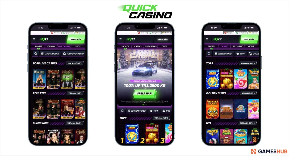 Quick Casino bonus, slots och live casino