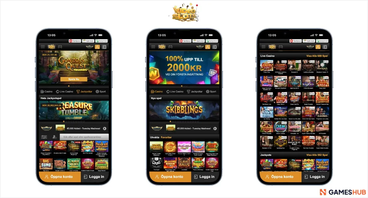 Videoslots casino bonus, jackpotspel och live casino
