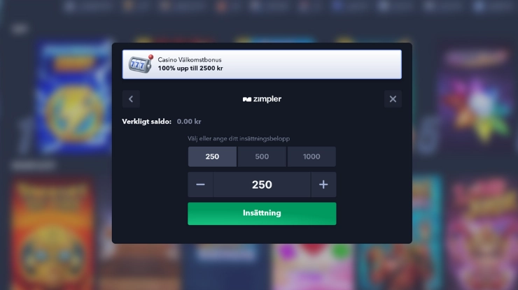 Zimpler casino insättning på Betinia