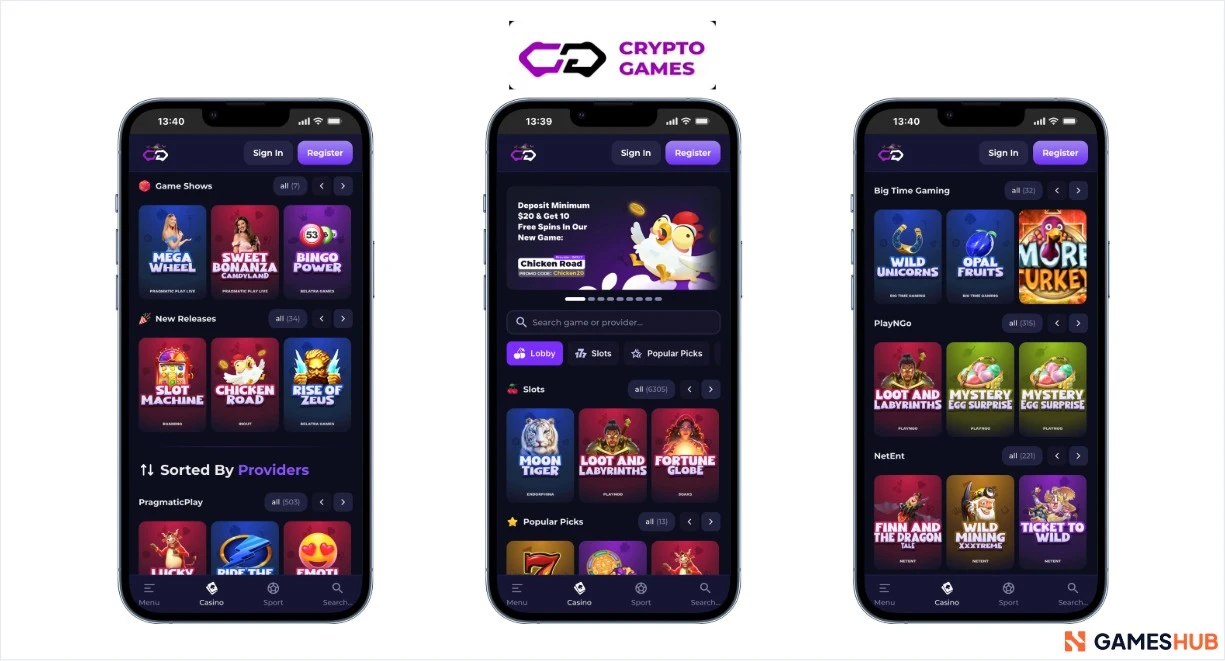 Crypto Games spelutbud i mobilen