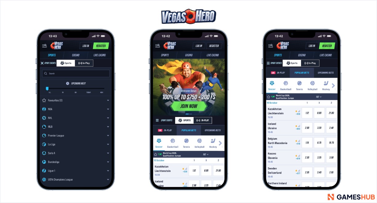 VegasHero mobile sports betting preview.
