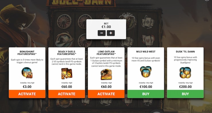 Bonus Buys in the Duel at Dawn online slot