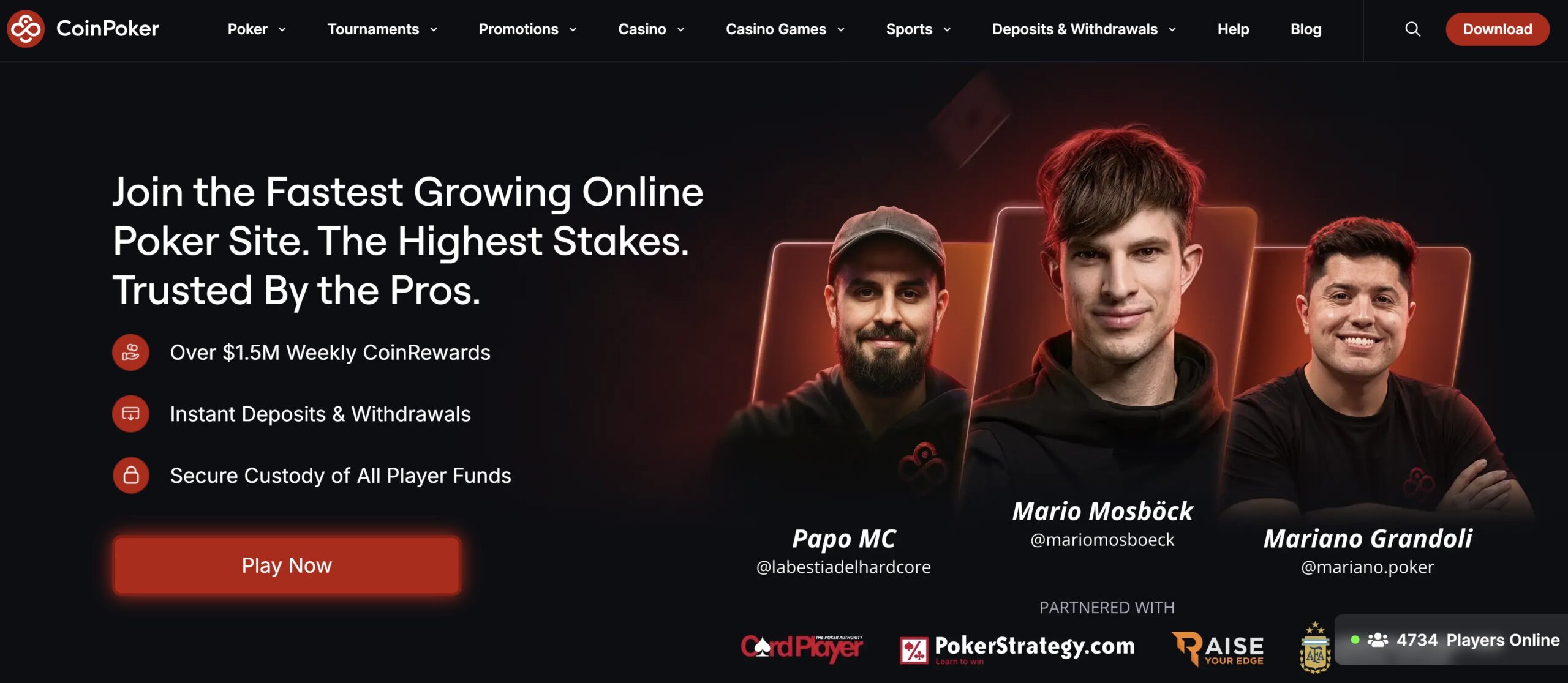 screenshot of the coinpoker homepage