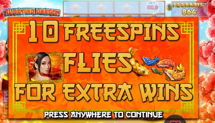 10 Free spins activated in the Floating Dragon Megaways online slot