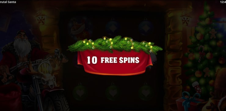 10 free spins triggered in the Brutal Santa Slot by Evoplay