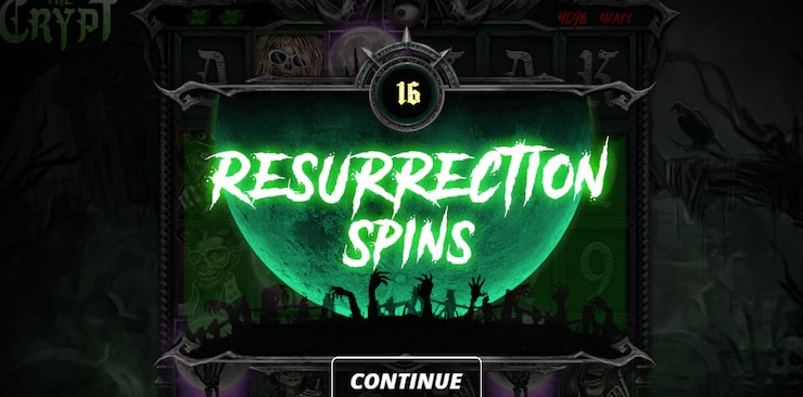 16 Resurrection Spins activated in The Crypt online slot