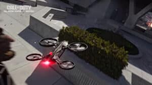 Drone killstreak flying around a building from Black Ops 7.