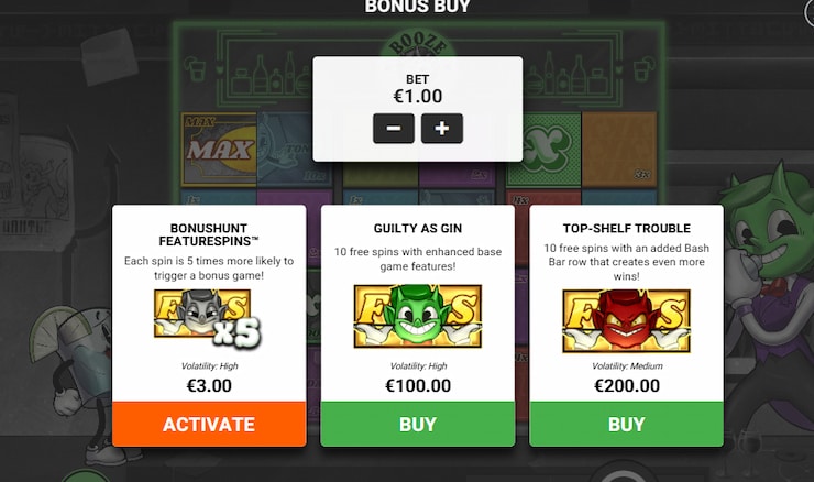 Bonus Buys in the Booze Bash slot machine