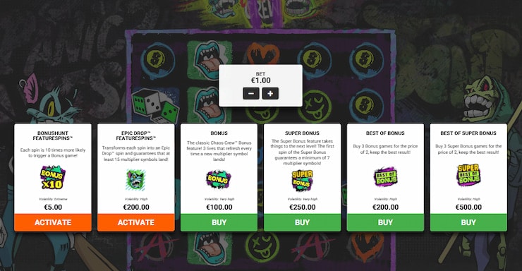 Bonus Buys in the Chaos Crew 2 online slot
