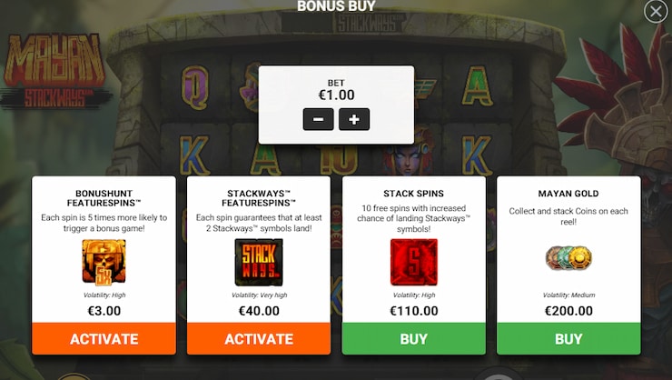 Bonus Buys in the Mayan Stackways online slot