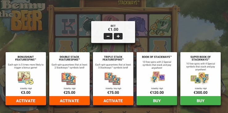 Bonus buy options in Benny the Beer slot game