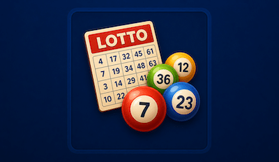 Lotto card and billiard balls on a blue backround