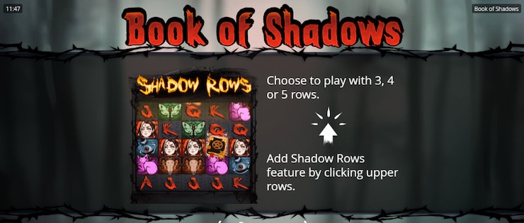 Shadow rows in the Book of Shadows slot machine