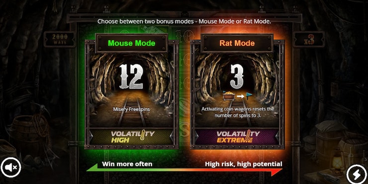Two bonus modes in the Misery Mining online slot bonus round