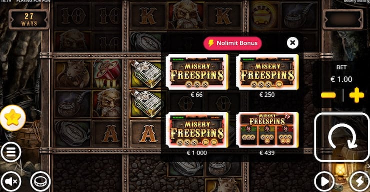 Bonus buys in the Misery Mining online slot machine