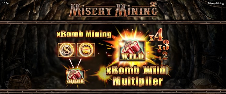 xBomb mining and wild multiplier in the Misery Mining slot machine