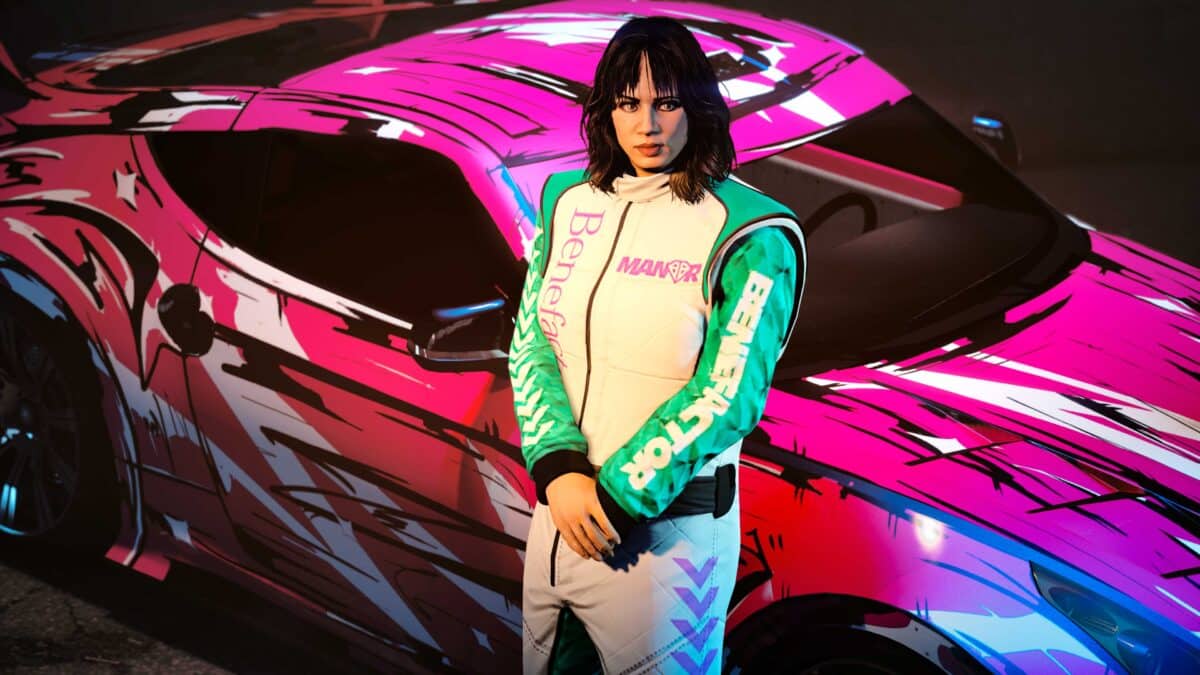 Image of a character standing next to a vehicle in GTA Online.