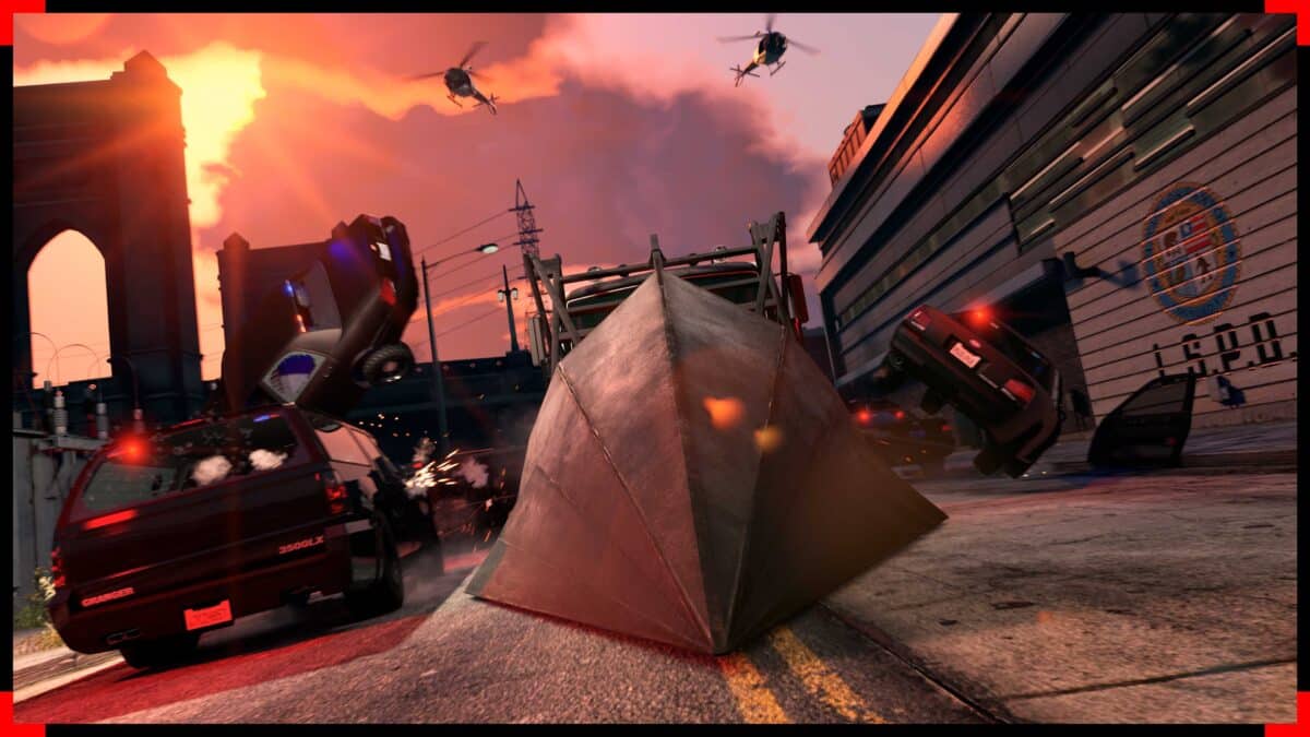 Image of GTA Online players attempting to evade the cops after completing the Cayo Perico Heist in GTA Online.