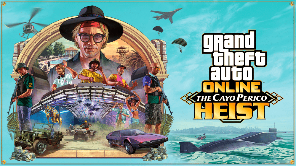 Image of the GTA Online Cayo Perico Heist promotional banner.