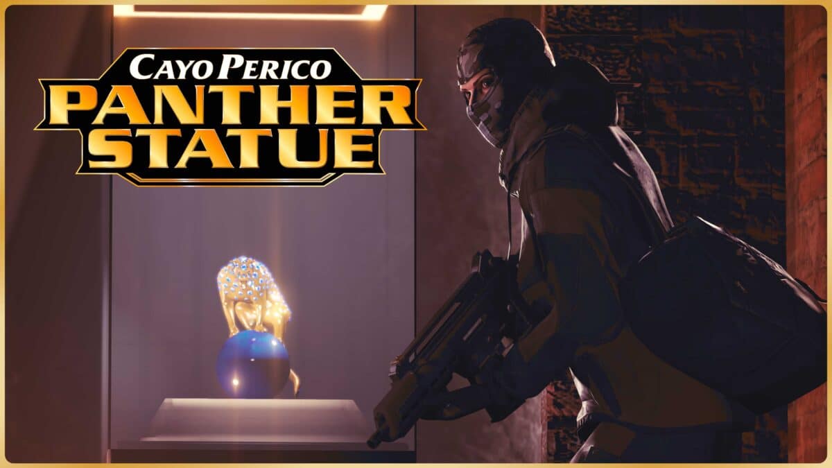 Promotional image of the Cayo Perico Heist featuring the Panther Statue in GTA Online.