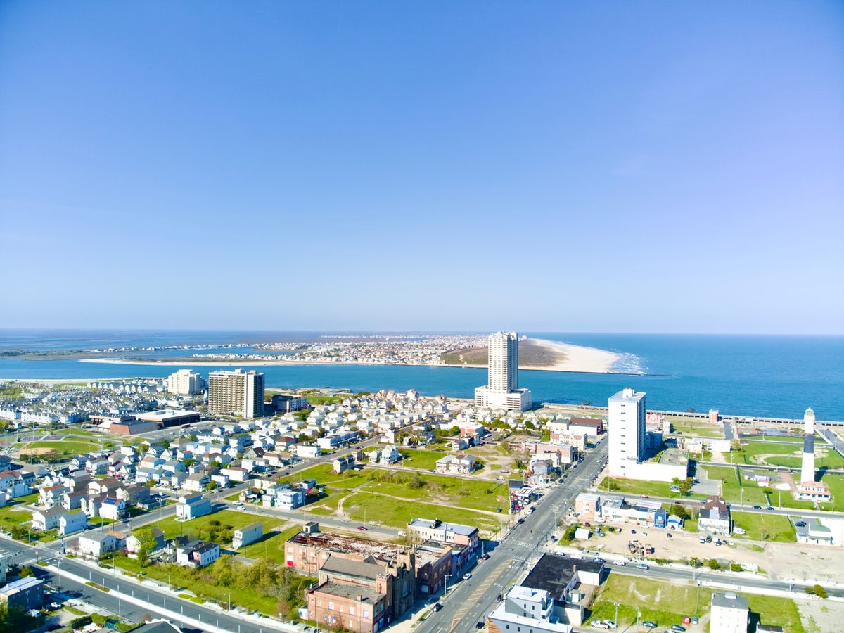 Aerial view of the Atlantic City coastline in New Jersey, home of the casinos behind every licensed NJ casino app