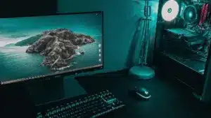 Gaming PC displaying a cinematic open-world city scene, representing the rumored GTA 6 PC release window.