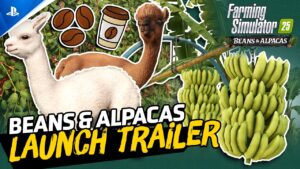 Farming Simulator 25 Beans & Alpacas expansion launch trailer artwork